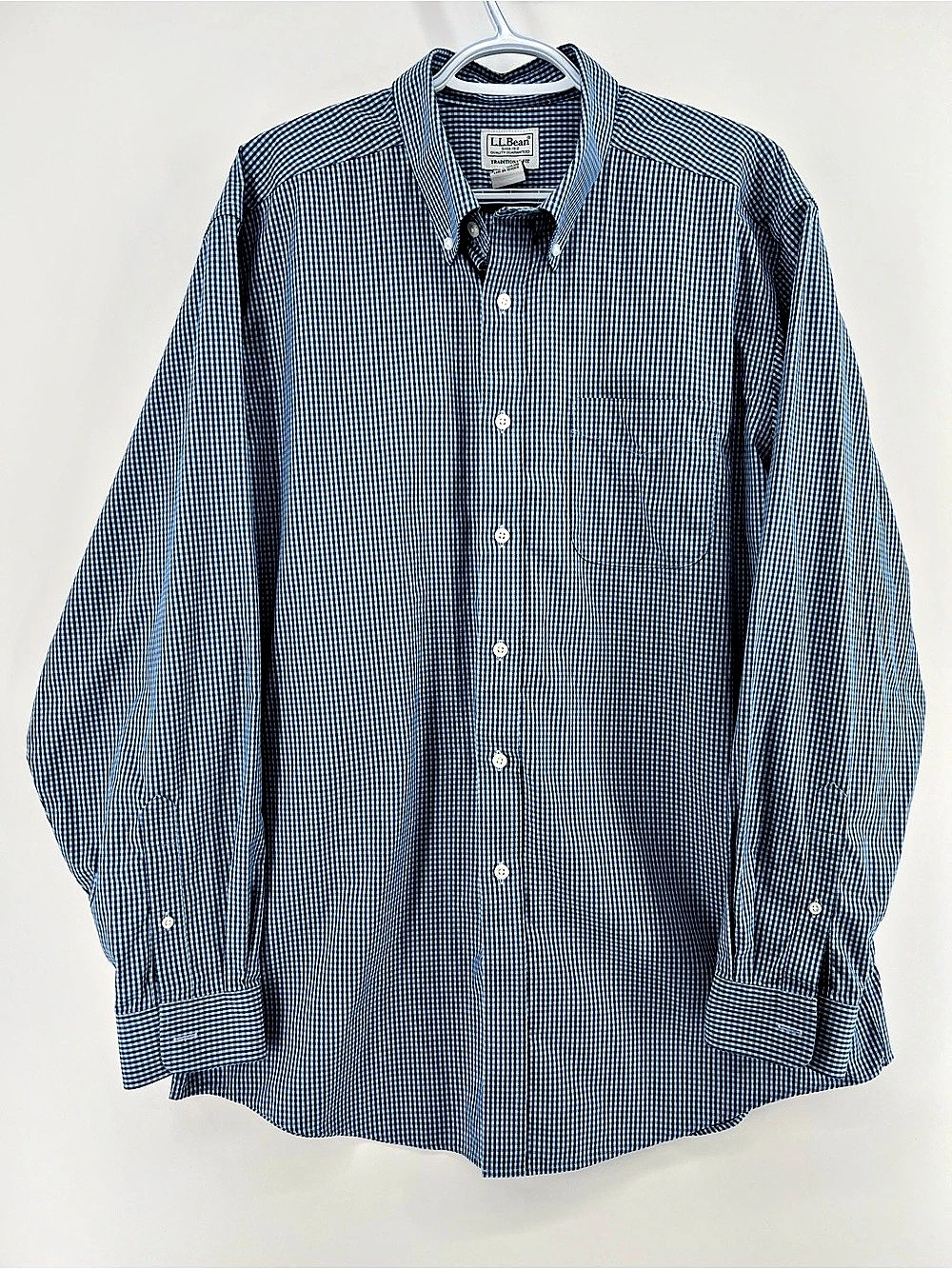 L.L.Bean Men’s 16 1/2 Traditional Fit 100% Cotton Blue Gingham Button-Down Shirt